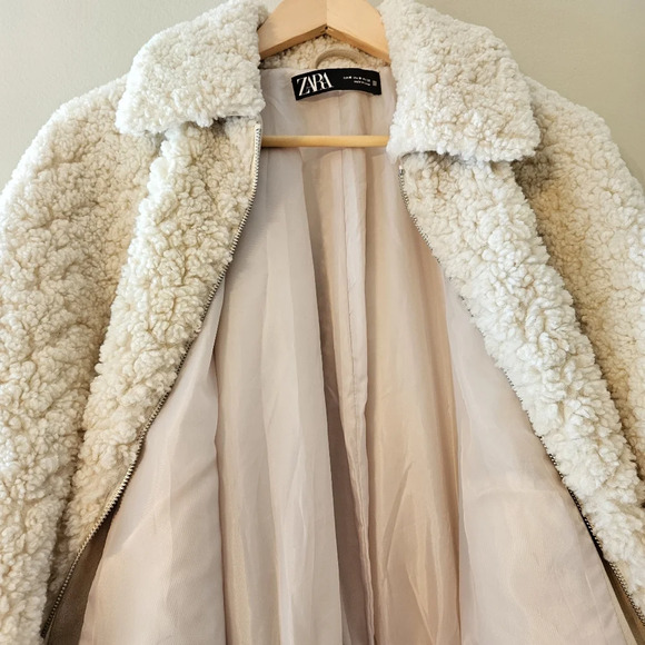 Zara Teddy Sherpa Boho Cropped Bomber Contemporary Jacket Cream Size Medium. - Picture 7 of 16